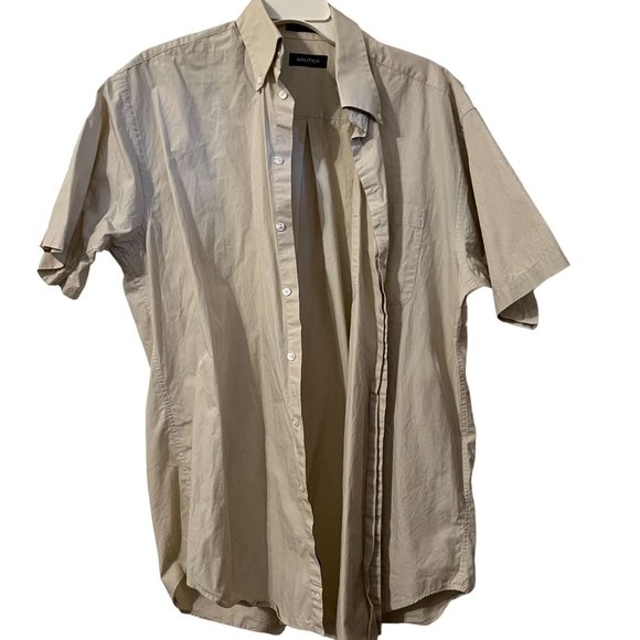 Nautica sanded  Khaki Summer ,short sleeve button shirt size 16 L - Picture 1 of 6